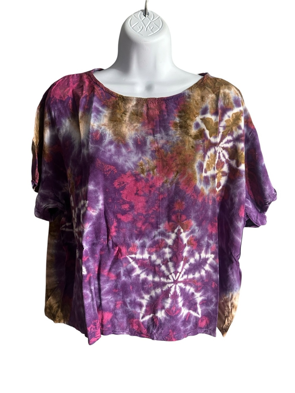 Sacred Threads Purple Multi Tie-Dye Short Sleeve Top. 6221B. LG/GY01